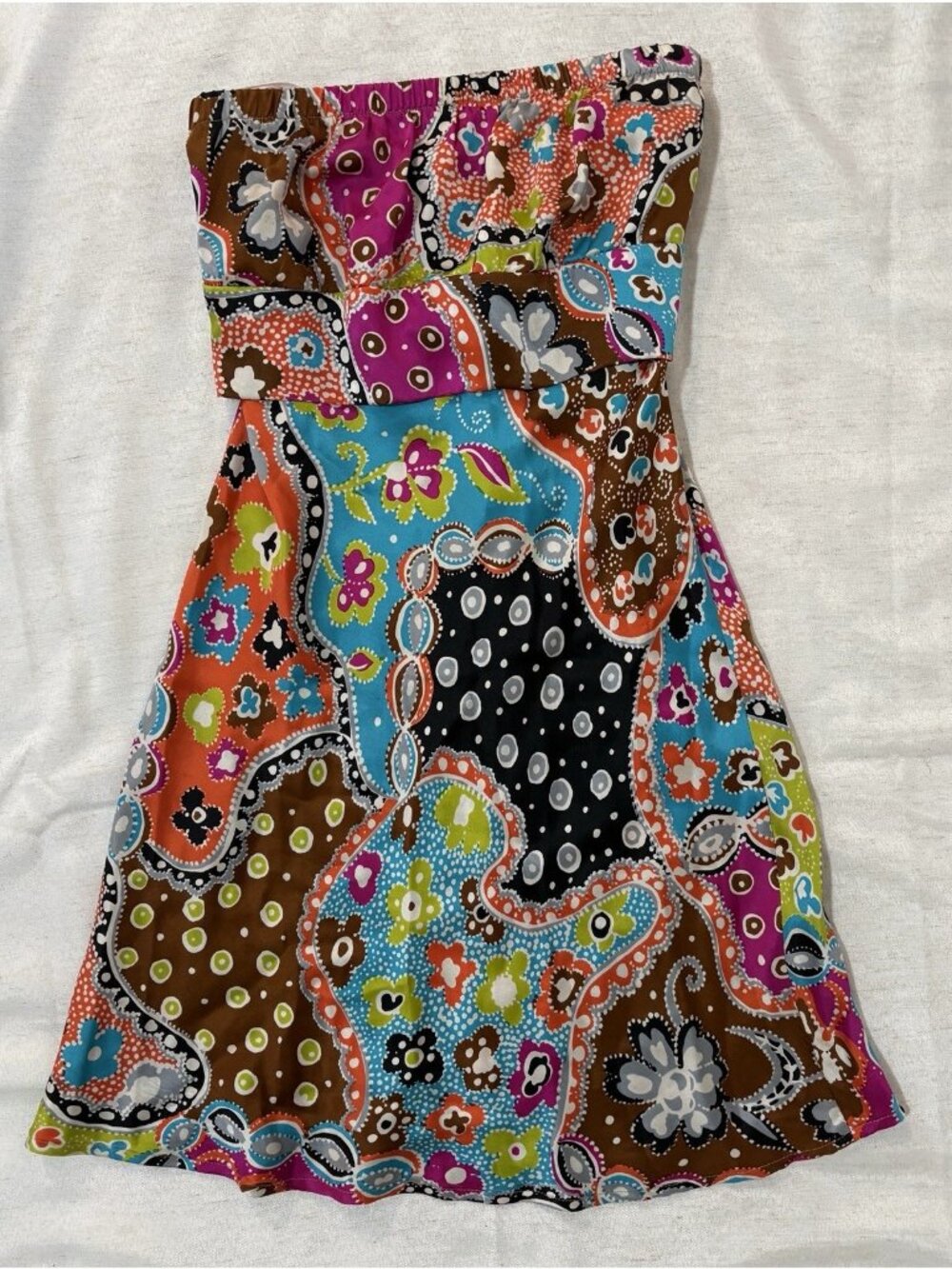 Alice & Trixie M Silk Mini Dress Strapless Babydoll Patchwork Empire Waistline